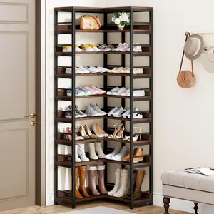 TRIBEWOOD 9 Tiers Corner Shoe Rack, Tall Vertical Shoe Rack Organizer, Free Standing Large Shoe Storage Shelf for Entryway Hallway Closet, Space Saving