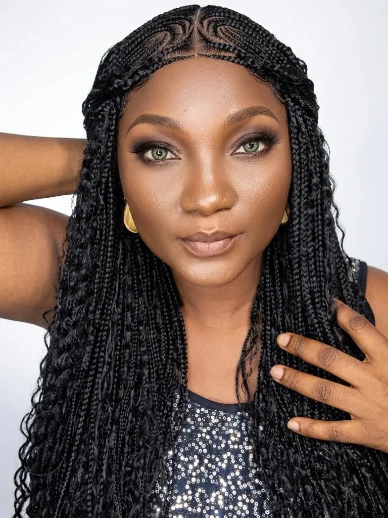 30 Inch Boho Cornrow Braided Wig for Women, 1B Black Human Hair Lace Closure Glueless Wig