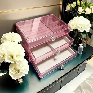 3 Layers Jewelry Velvet Box, 1 Set Large Capacity Jewelry Holder Organizer with Drawer, Lockable Jewelry Storage Boxes for Earring Necklace Ring, Gift for Women