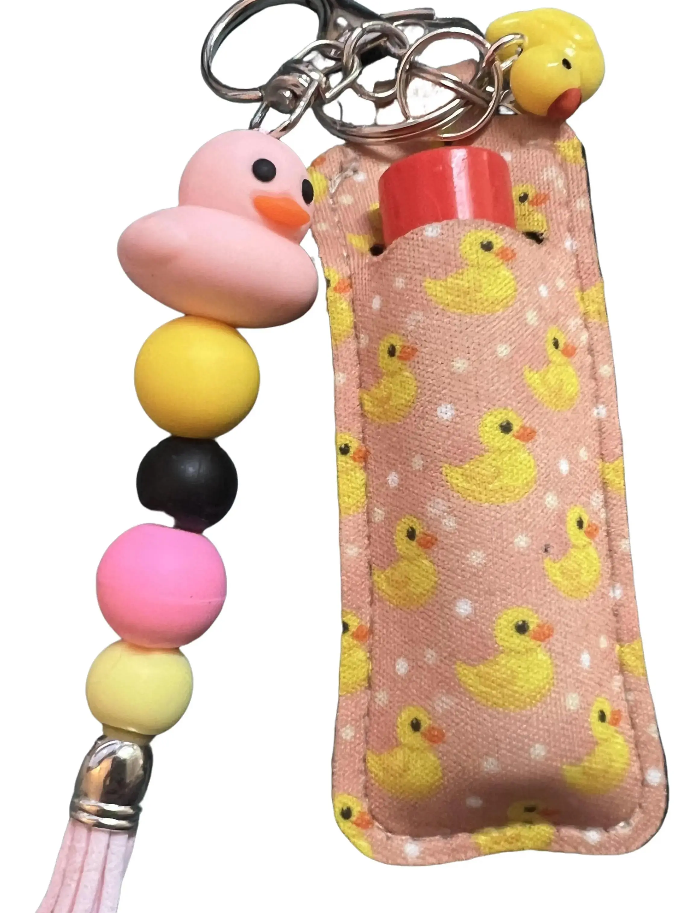 Silicone Bead Duck Chapstick Holder Key Chain with 24 Gauge Design and Durable Silicone Material