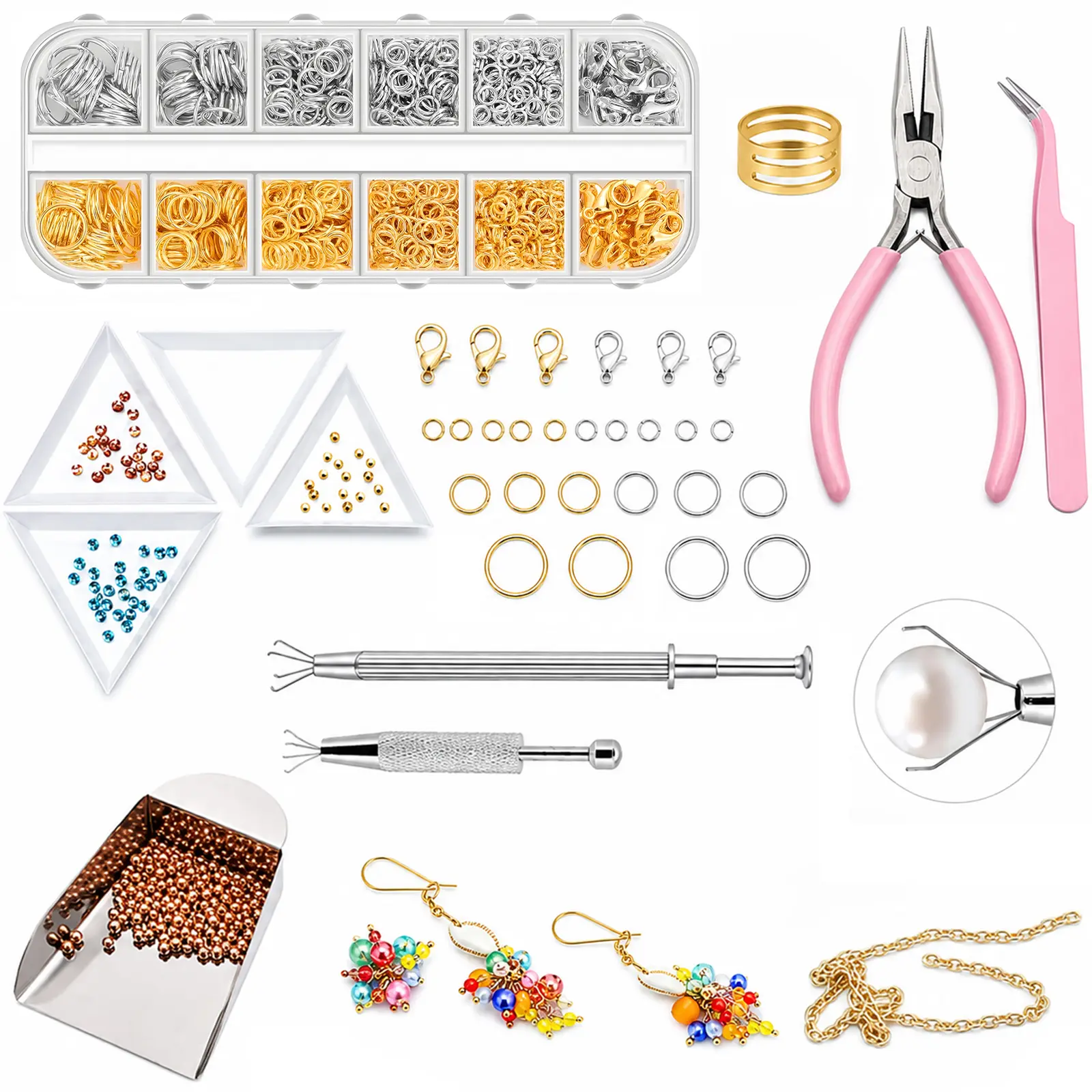DIY Earring Making Kit with Beading Supplies, Jewelry Findings, Jump Rings, Pliers, Tweezers & Tools for Handcrafted Jewelry-Making Kits