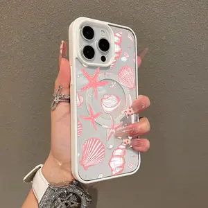 Trendy Magnetic Case for iPhone11/12/13/14/15/16/17/promax Seashells and starfish pattern MagSafe Ready, Ultra Thin & Shockproof |   Cute Pick for Girls