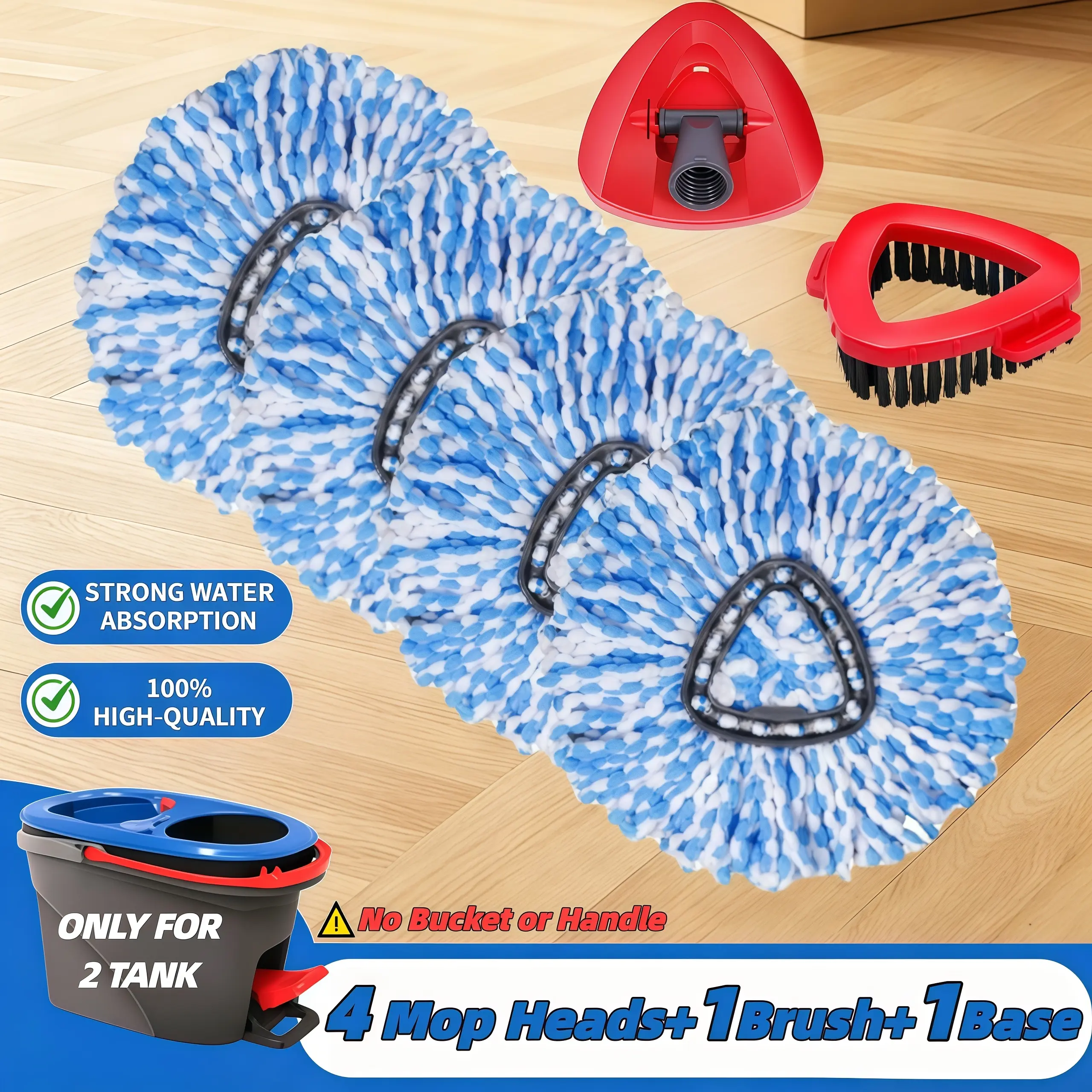 Rinse Clean 2-Tank Hardwood Floor Mop Replacement Set, 4/6-Piece Home Cleaning Bundle with 3 Removable Washable Microfiber Spin Mop Heads, Replaceable Scrub Brush Refills for 99% Dust Removal Smooth