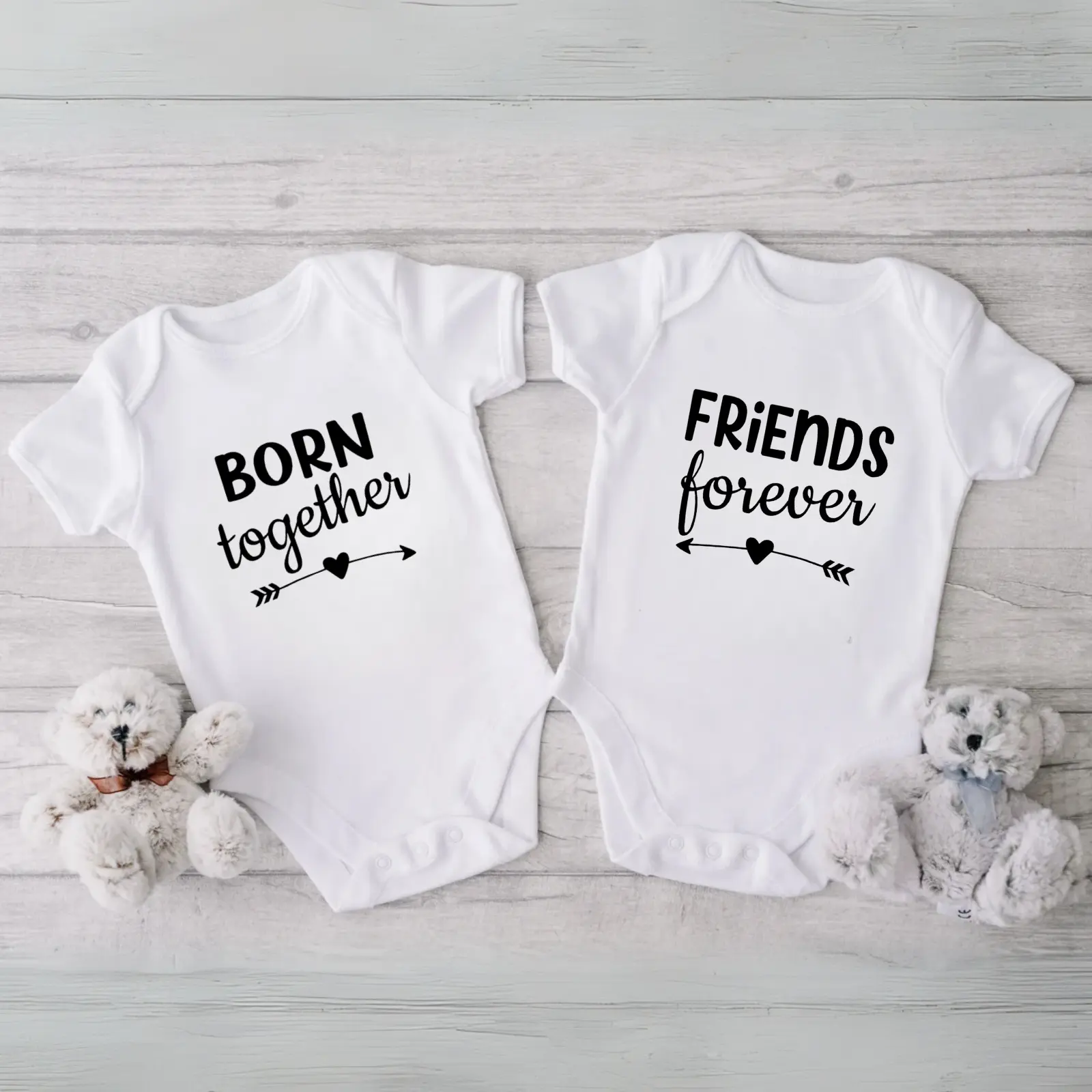 Born Together Friends Forever Twin Onesies - Twin Baby Onesies Set - Funny Best Friends Twin Bodysuit