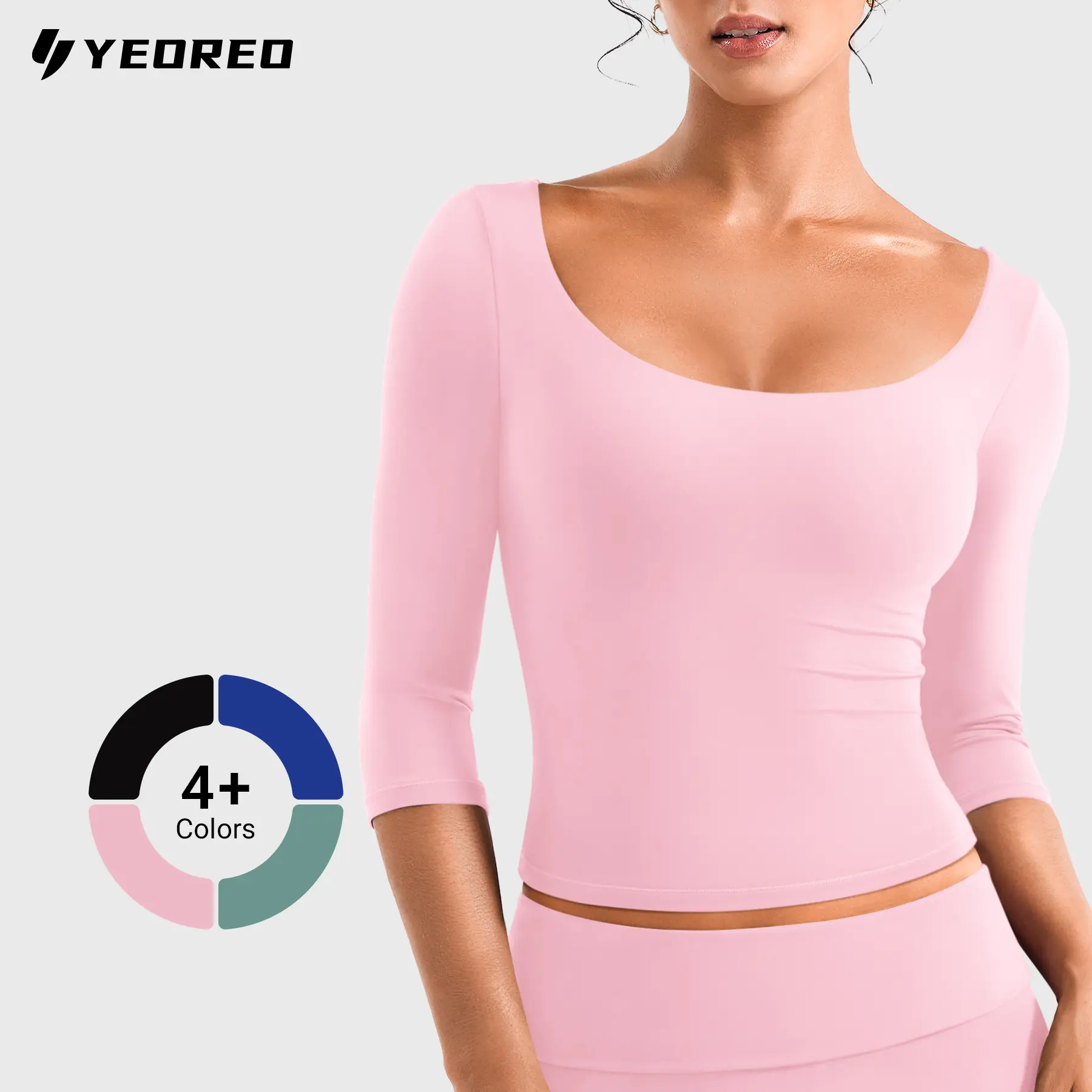 YEOREO Ease Women's 3/4 Sleeve Tops Workout Yoga Shirts Double Lined Scoop Neck Slim Fit Soft Breathable Gym Running tiktokshopbacktoschool