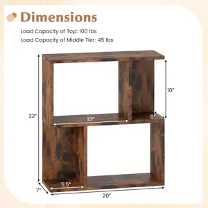 COSTWAY - 3-Tier Bookshelf with Display Shelf for Small Space-Rustic Brown