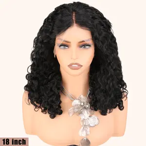Burmese Curly Human Hair Wig with Bouncy End, 13x4 Lace Front Bouncy Curly Wigs Human Hair, Water Wave Blend Curly 100% Brazilian Human Hair, Pre Plucked Transparent Lace Natural Color 18 Inch