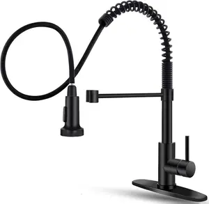 Black Kitchen Faucet with Pull Down Sprayer Stainless Steel Single Handle Pull Out Spring Sink Faucets 1 Hole Or 3 Hole Dual Function for Farmhouse Camper Laundry Utility Rv Wet Bar