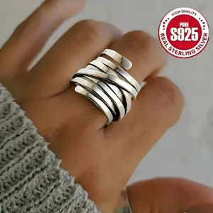 925 Sterling Silver Wide Band Ring - Vintage Boho Style, Chic and Confident for Everyday & Party Outfits