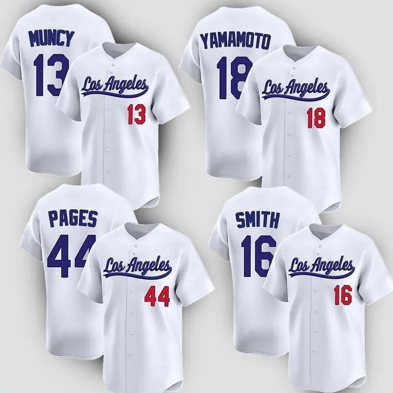 Men's Los Angeles Dodgers Baseball Jersey - White Stitched Button Down Jersey, Jersey Hip Hop Japan Baseball, Men Short Sleeve Athletic Sports Shirt
