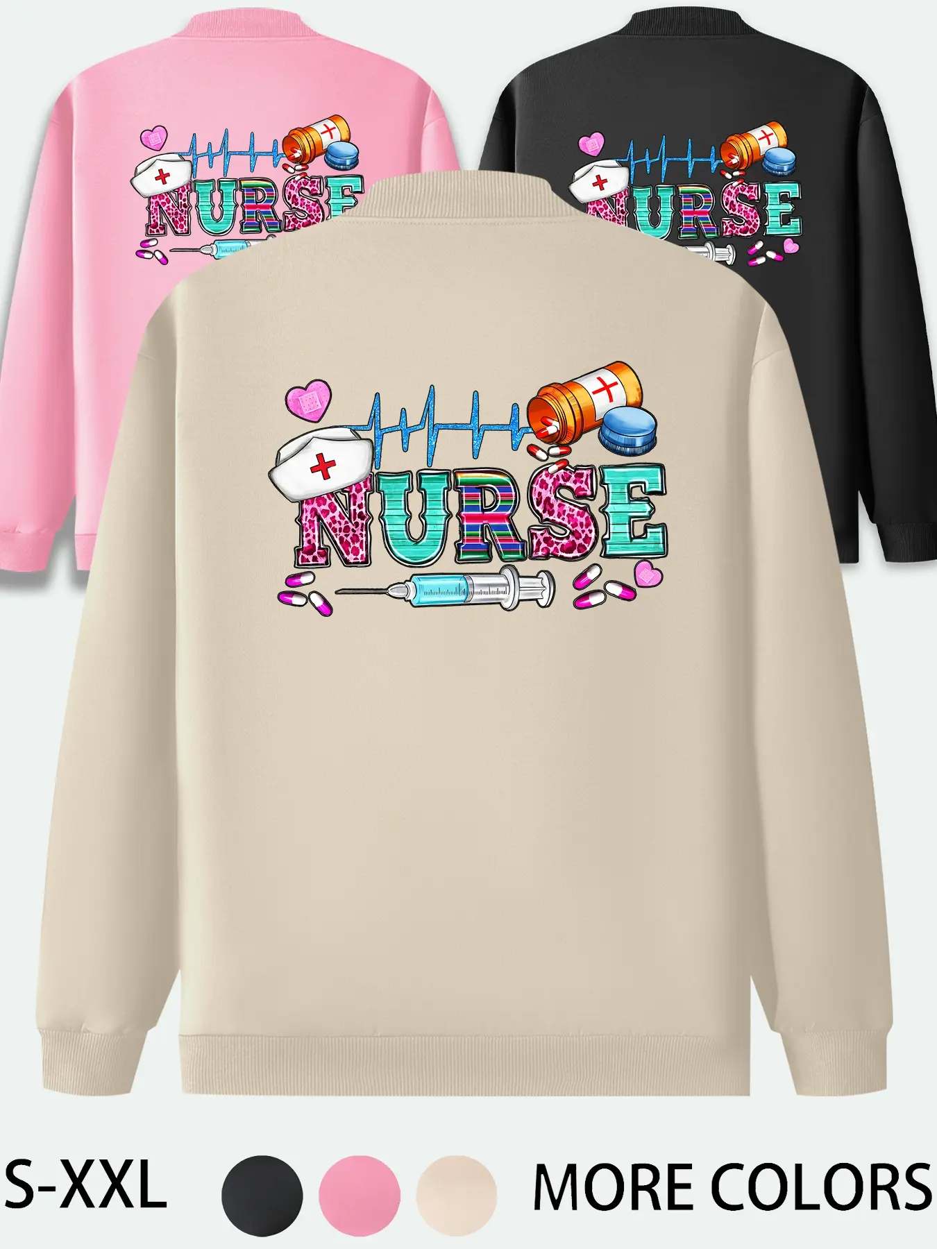 Nurse Theme Print Women's Baseball Jacket, Pilot Jacket, Casual Street Style Long Sleeve Coat, Outerwear, Fall & Winter, Multiple Colors Available