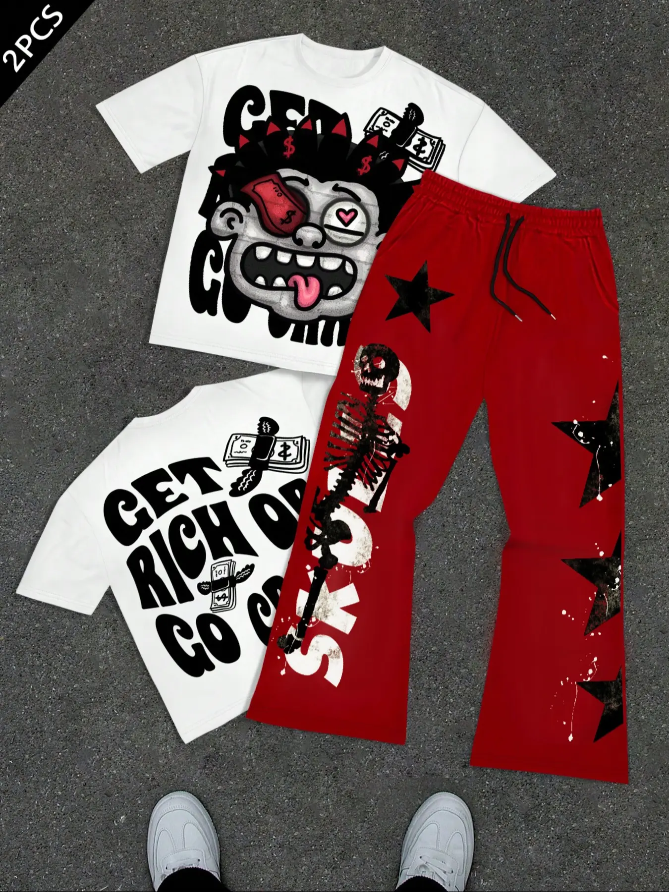 Men's Short Sleeve Fitted T-Shirt and Long Pants Set, Letter Star Graphic Print Round Neck T-Shirt + Drawstring Casual Sporty Pants, 2 Piece Clothing Sets