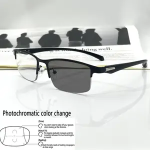 Photochromic Progressive Multifocal Reading Glasses, Casual Rectangular Readers, Flexible TR Temples Anti-Pinch (+1.00 to +4.00)