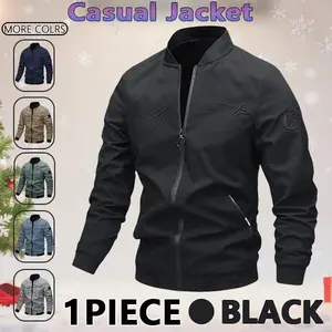 Men's Casual Windproof Jacket Outdoor Mountaineering Camping Polyester Personalized Letter Embroidered Pilot Jacket Beige Grey Qh Long Sleeve Zippers