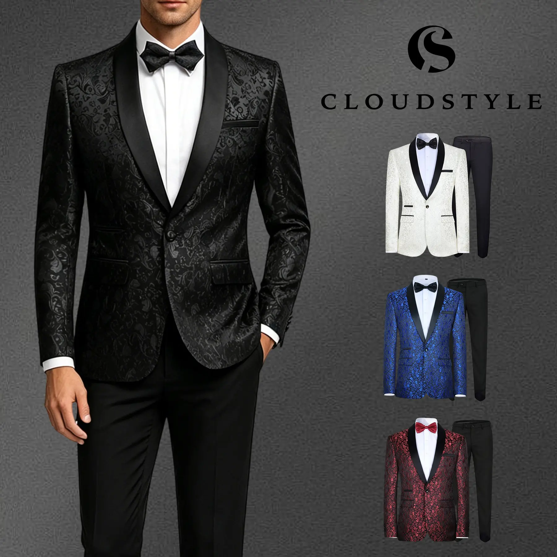 Mens 2 Piece Floral Jacquard Dress Suit Set 1 Button Print Dinner Jacket Pants