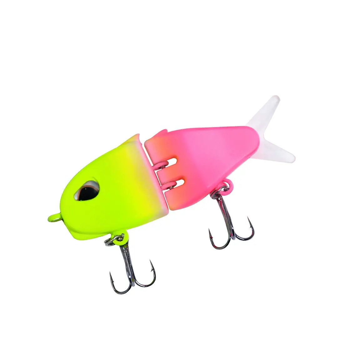 Multi-Jointed Body Mini Glide Bait Fishing Lure for Bass & Pike, Durable Plastic Fishing Equipment with Rubber Fins, Sound Trigger, 2 Hooks, Enhanced Attraction Rainbow & White Wobbler Minnow for Freshwater or Saltwater, Two Hooks