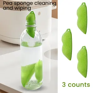 3 Counts Green Magic Beans Bottle Cleaner, Reusable Sponge with Ceramic Balls for Deep Cleaning