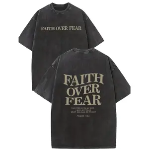 Digitex FAITH OVER FEAR Men's Oversized 230 High-quality Cotton Vintage Trendy Brand T-shirts, Short Sleeved Round Neck T-shirt,Acid Wash Summer Tees