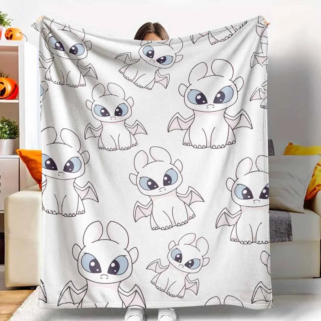 Cute Light Fury Flannel Blanket, Cartoon Dragon Print, UltraSoft, Warm, Lightweight, Cozy, Perfect for Sofa, Bed, Travel, Camping, as a Birthday Gift, or Thanksgiving Gift, Holiday present., Soft Office Blanket, Lightweight Throw Blanket