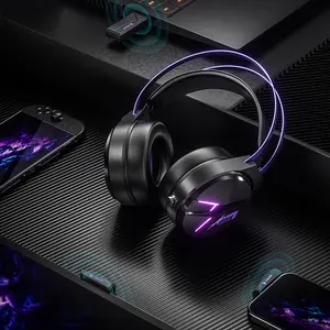 Wireless Gaming Headset Bluetooth 5.3 Over Ear Headphones With Mic Low Latency Purple LED Light