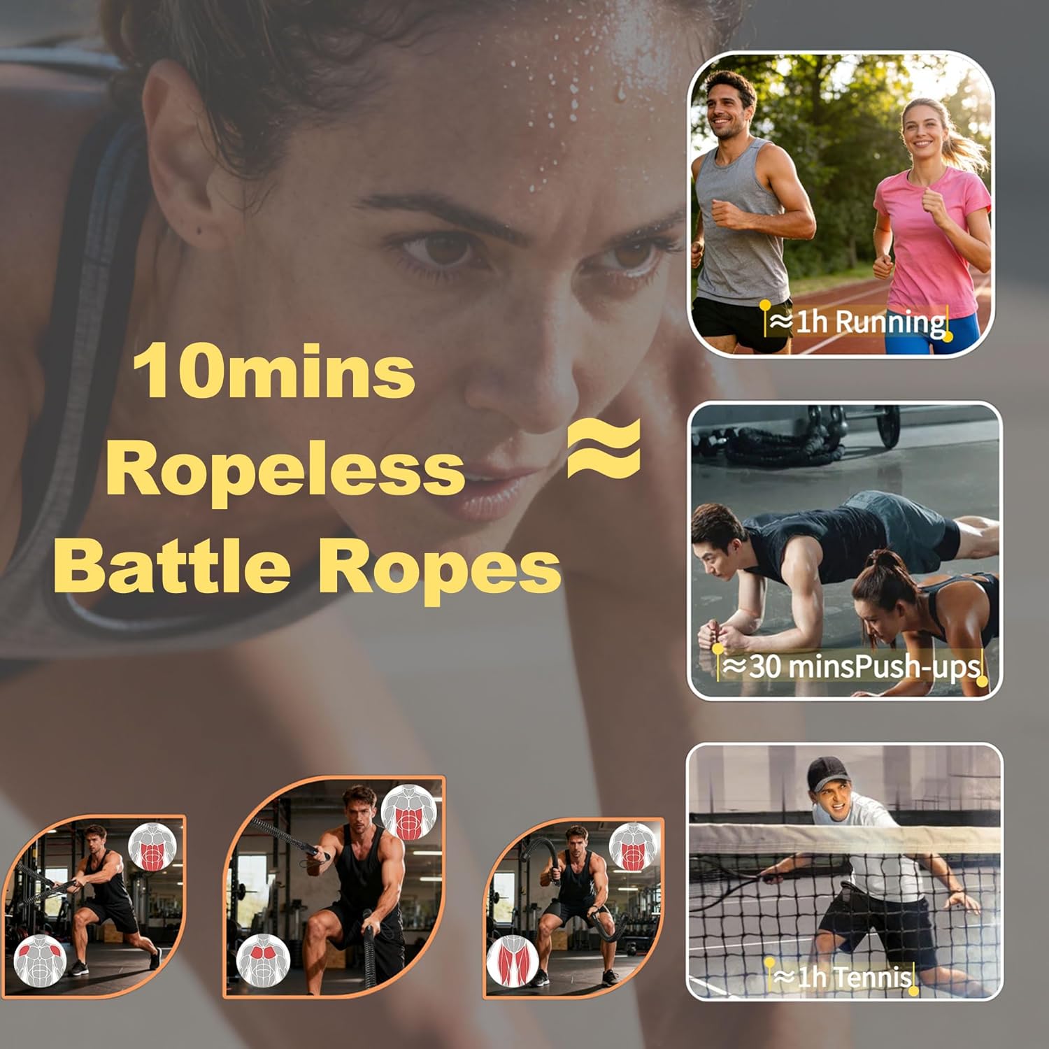 Adjustable Ropeless Battle Ropes for Home Gym for Men & Women,Heavy Duty Cordless Battle Rope,Exercise Ropes with Variable Resistance,Strength & Low-Impact Cardio for HIIT