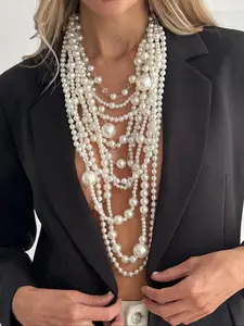 Boho Multi-Layer Faux Pearl Chain Necklace for Women, Vintage Statement Luxurious Fashion Jewelry, Versatile Gift for Daily Wear and Parties