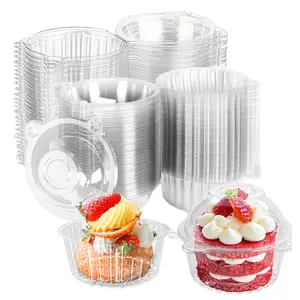 Disposable Transparent Plastic Cupcake Box with Lid and Flip Cover, Ideal for Dessert Pastries Mousse Sandwiches, Food Safety Stackable Cups