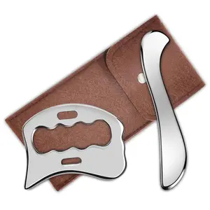2 Counts Set Stainless Steel Gua Sha Muscle Scraper Tool, Myofascial Scraping Tools, Lymphatic Drainage Massager, Soft Tissue Massage Tool with Storage Bag