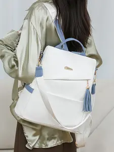 Stylish Womens Backpack Simple Two Tone Anti Theft Waterproof Nylon Lightweight Commuter School Bag Multiple Wearing Ways Waterproof Bookbag