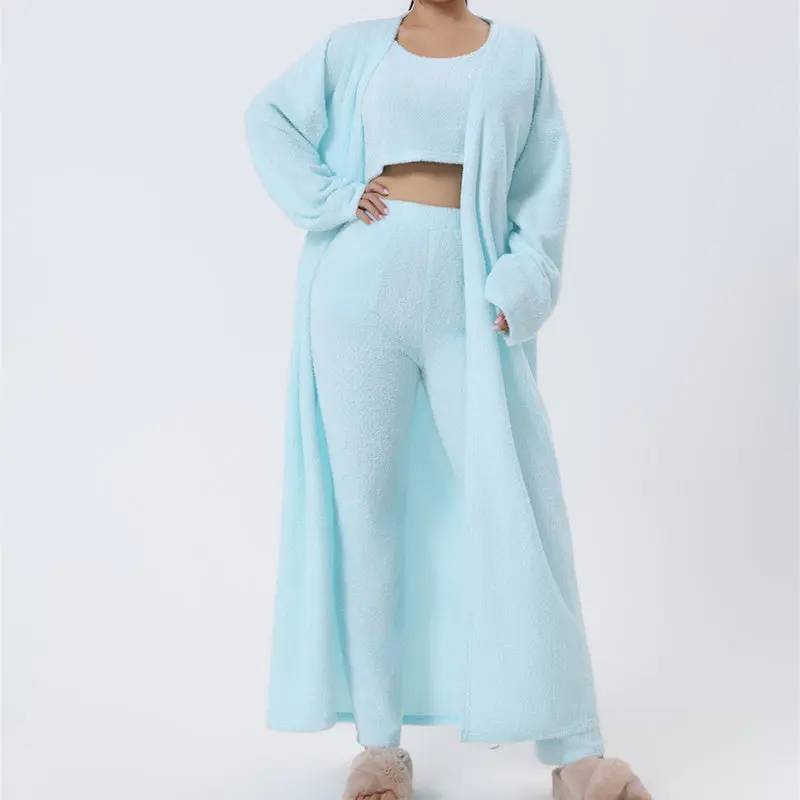 Cozy 3-Piece Lounge Set – Winter Pajamas w/ Cardigan | Women’s S–XL Fabric Loungewear