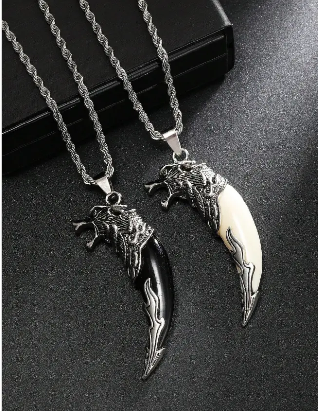 Wolf Tooth Pendant Necklace – Punk Men’s Jewelry