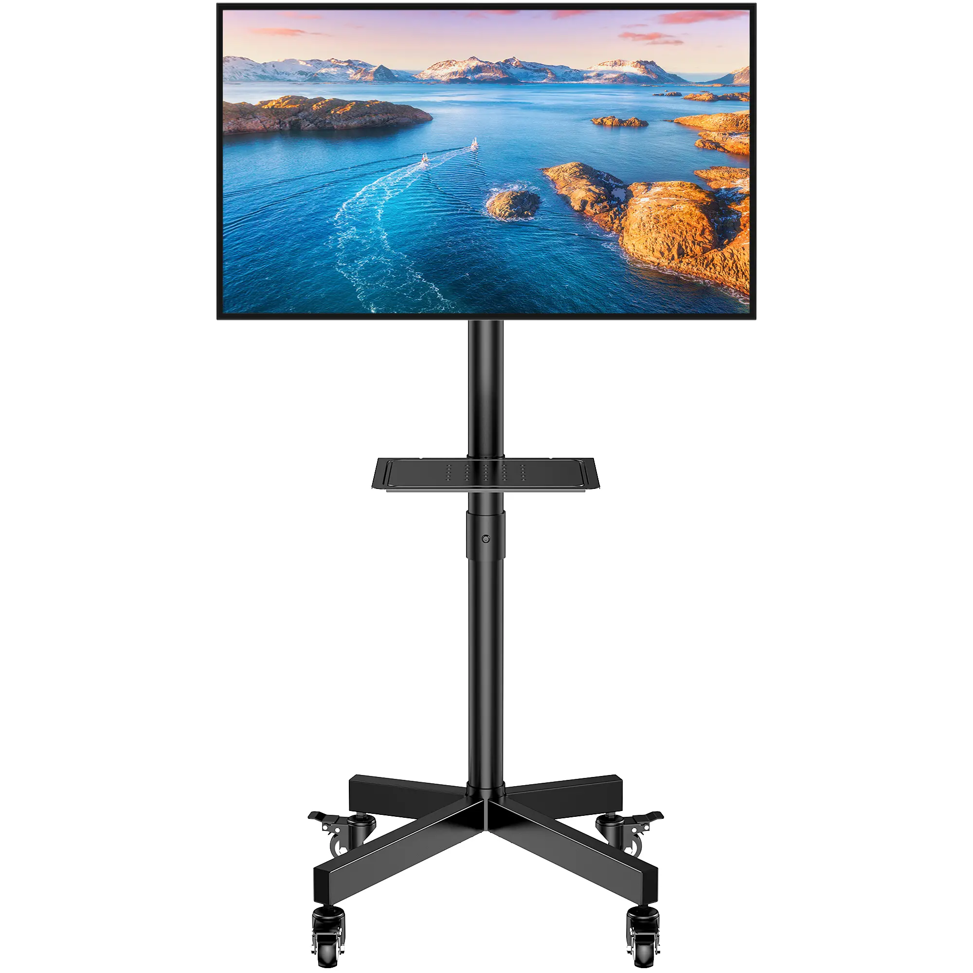 【Christmas gift 】Forged Stand Mobile TV Stand on Wheels for 23-60 Inch LCD LED OLED Flat Screen Curved TV Wall Mounted Full Motion Rolling Design with 4 Height Adjustment Levels & Lockable Casters - Living Room Home Office mobile tv cart
