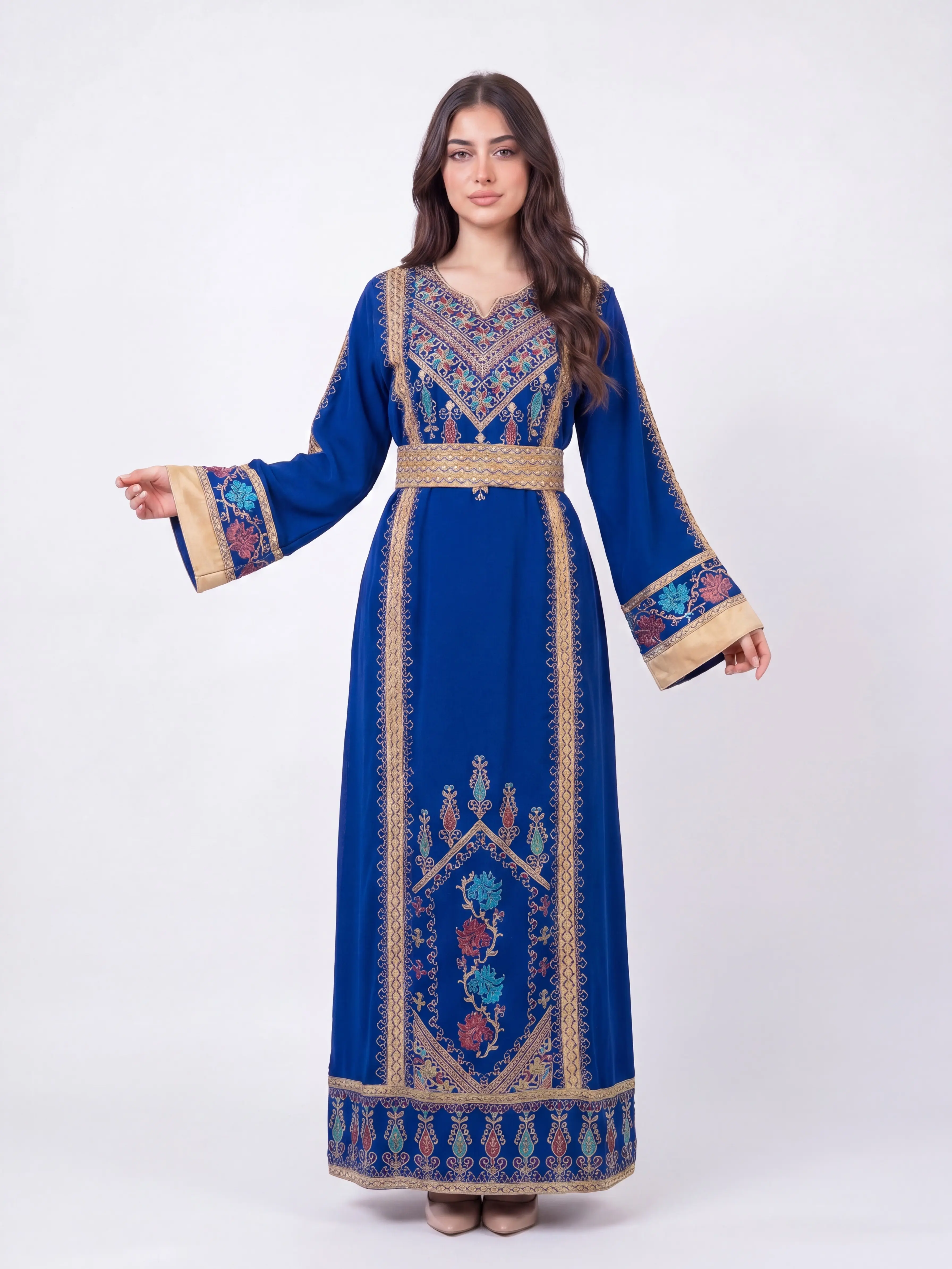 Women's Roma Embroidered Modest Thobe - Formal, Elegant Drape Fabric Dress, Ideal for Eid, Ramadan, Gifts for Her, Full Coverage