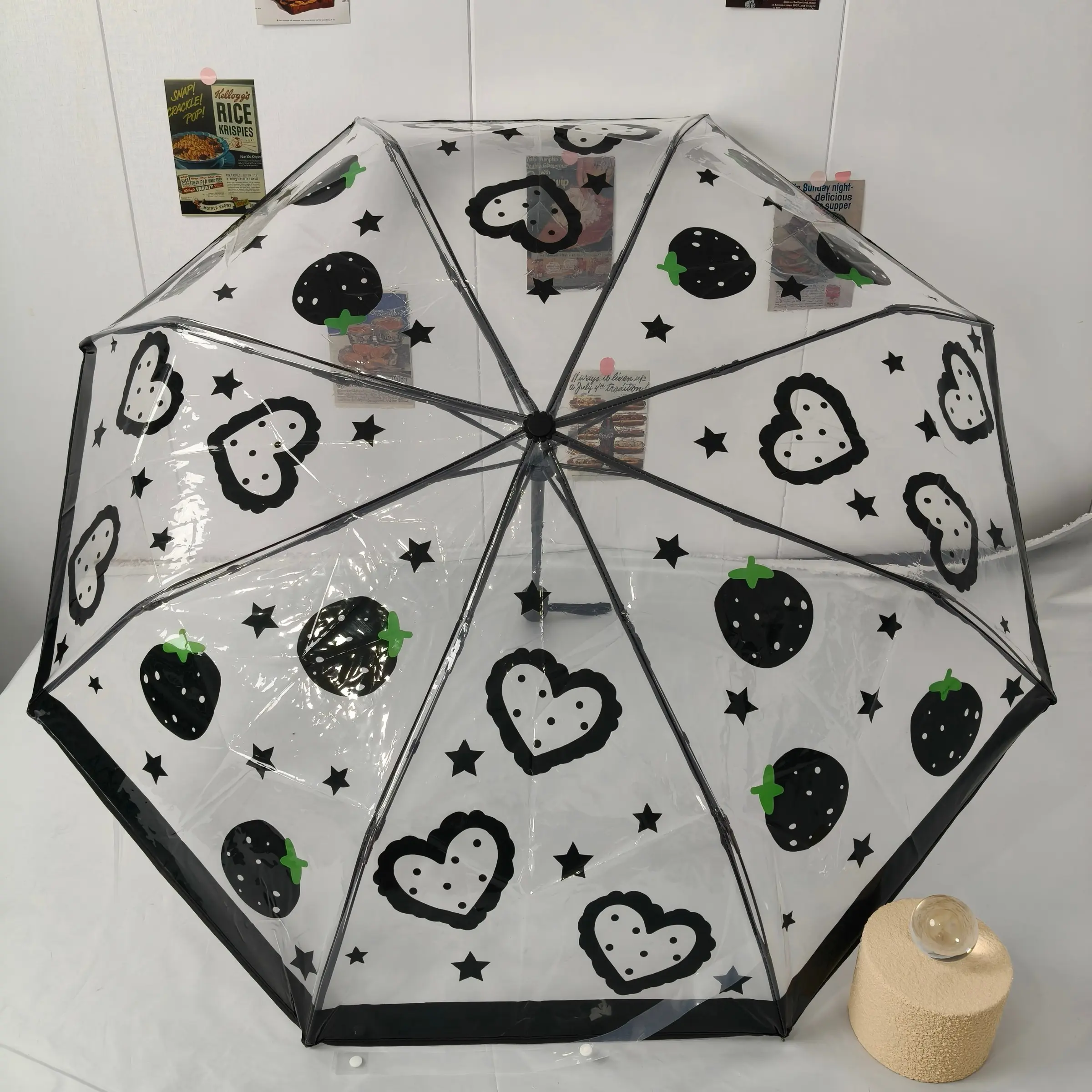 New Transparent Heart Folding Umbrella, Windproof Folding Umbrella, Small and Cute, Reinforced Frame, Durable and Portable, Semi-Automatic Opening