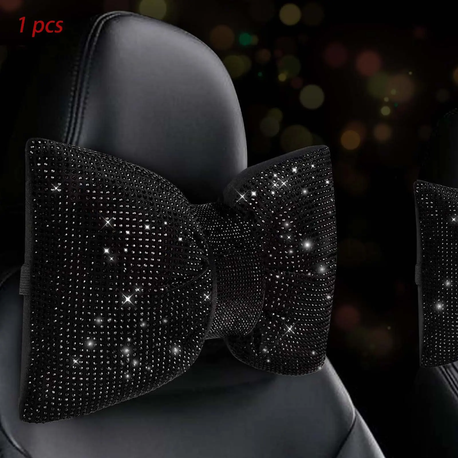 Sparkling Car Pillow, Rhinestone Bow Headrest, Driver Neck Relaxation Cushion, Sleep Travel Support, Women's Shiny Diamond Interior Accessory, Automotive Auto Accessories