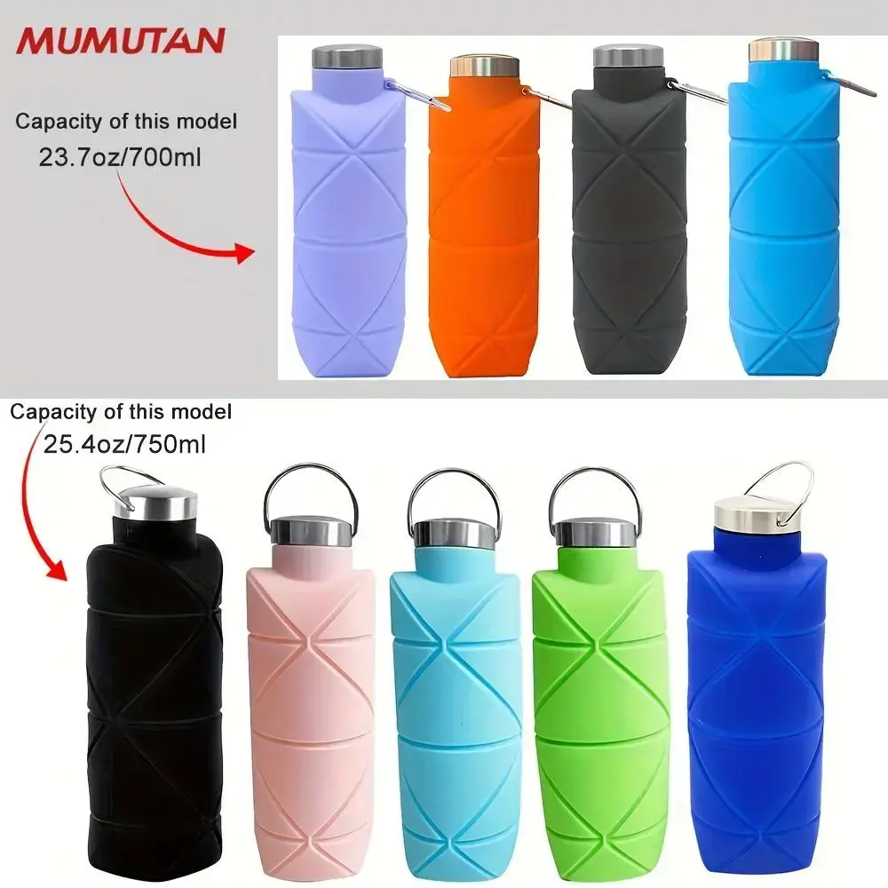 Portable silicone water bottle, foldable leak proof sports drink with handle, washable and reusable cup, lightweight cup for outdoor camping and hiking, insulated sports bottleRAIMENTRY Portable silicone water bottle, foldable leak proof sports drink with handle, washable and reusable cup, lightweight cup for outdoor camping and hiking, insulated sports bottleRAIMENTRY