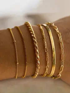 Trendy Chain Link Bracelets Set, 6 Pcs Fashionable Stackable Design, Versatile & Stylish Jewelry for Women, Perfect Gift Idea, Trendy Stack Bangle, Metal Bracelet, Fashionable Bangles