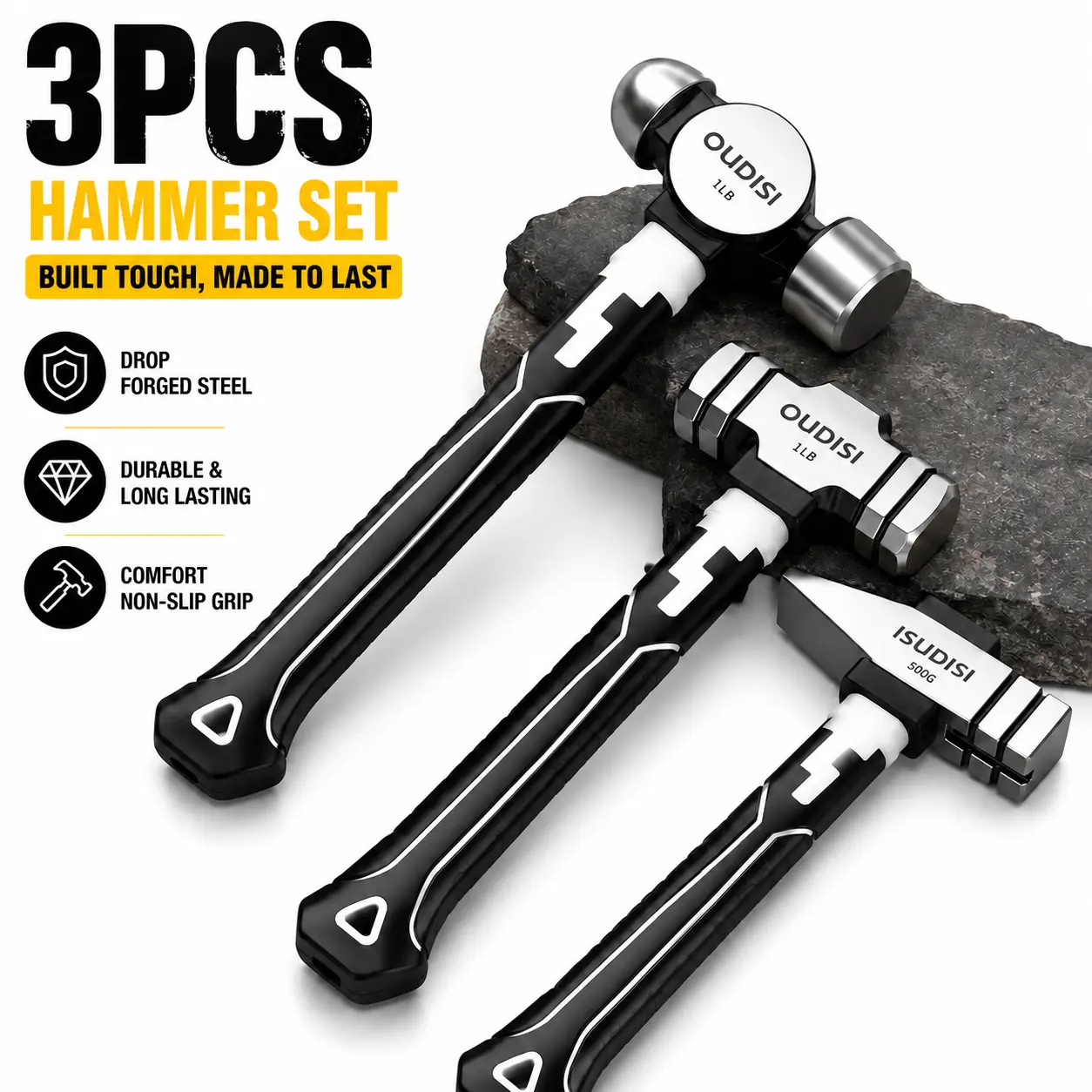 OuDiSi 3-Piece Mini Double-Headed Claw Hand Tools Set - Forged Steel, Non-Slip Handle, Nail Puller & Hammering Functions, Suitable for Construction & DIY Projects, Multifunctional, Multifunctional Hammer