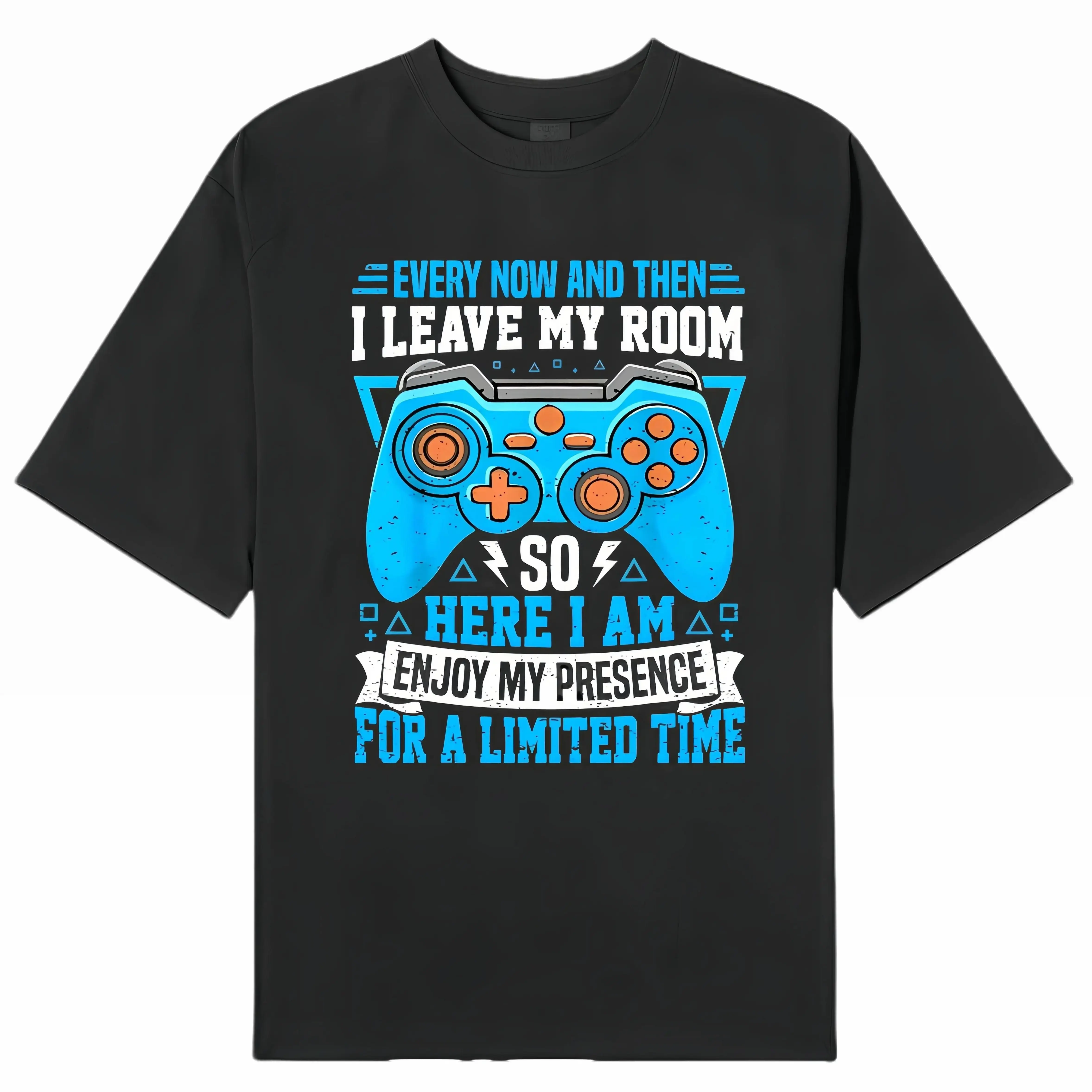 Men's Cotton T-Shirt with Enjoy My Limited Time Gaming Graphic, Stylish Casual Shortsleeve Crew Neck Top for Spring and Summer Wear, Menswear, Breathable, Fabric, Round Neck, Soft, Tshirt, Figure, Graphic T Shirts
