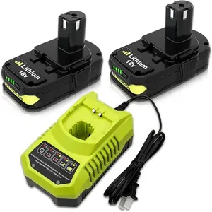 2Pack 18Volt P102 Replace for Ryobi 18V Batteries and Charger Combo 3.6Ah, for 18 Volt ONE Plus P103 P104 P105 P107 P109 P190 P191 P122 for Ryobi 18v Lithium Battery