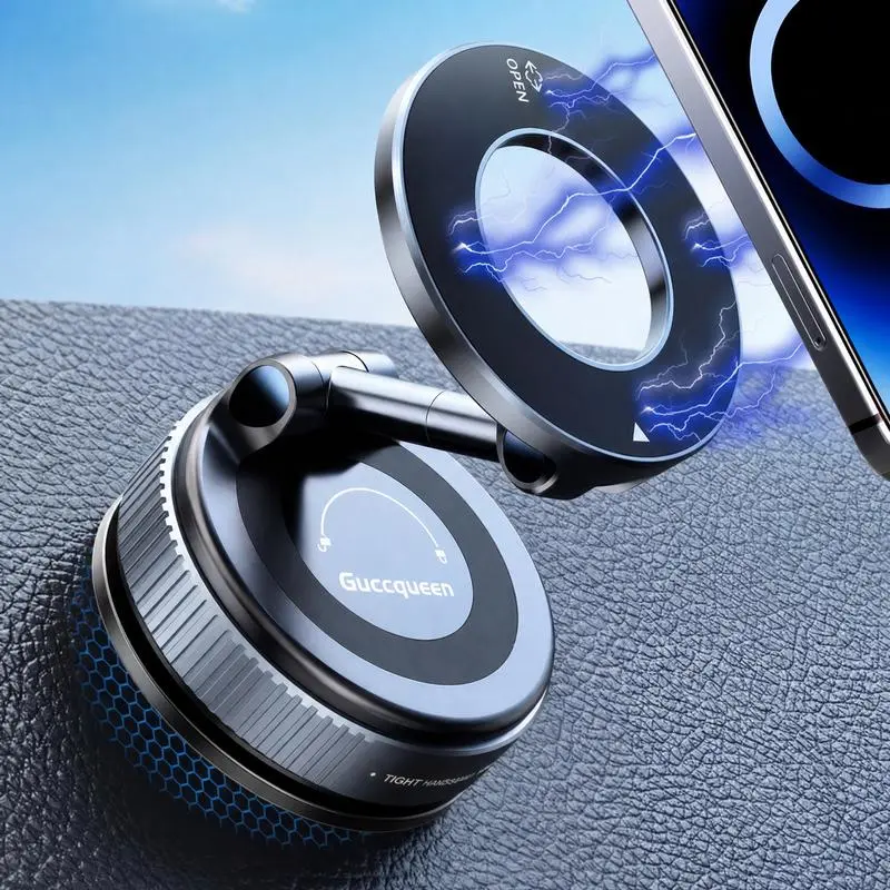 360° Rotatable Magnetic Car Phone Mount, Strong Magnet Suction Dashboard Cell Phone Holder, Foldable Adjustable Arm Universal MagSafe Compatible Car Navigation Stand for All Smartphones