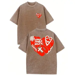 Vintage Washed High-Quality Cotton Pattern T-Shirt Men's T-Shirt Old Style Summer Clothing Drop Shoulder Sleeve Round Neck Top Short Sleeve