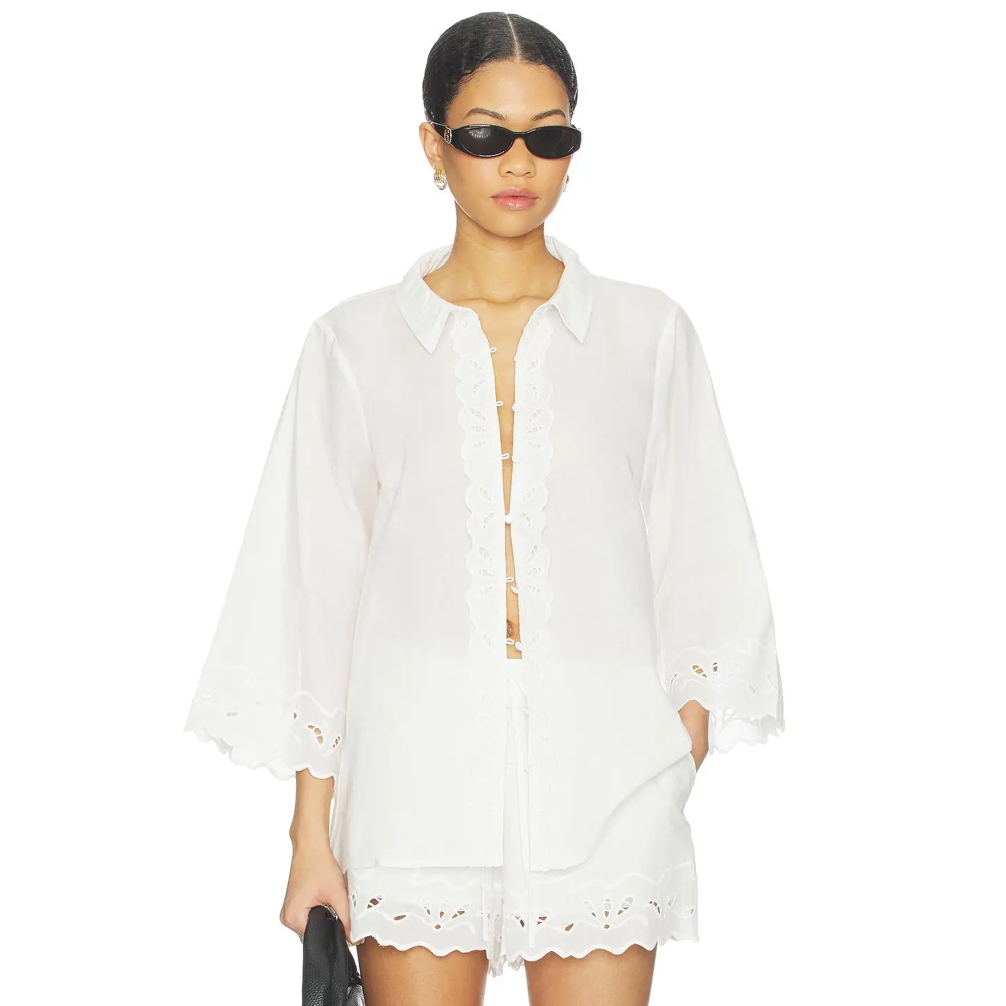 Bardot Aleria Cotton Shirt With Trim in Orchid White