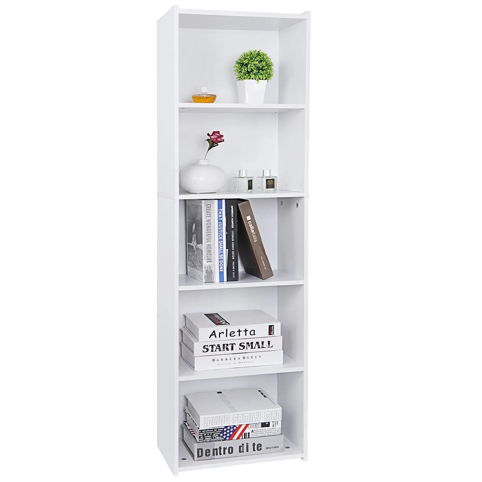Segawe Modern Aesthetic 5-Tier Narrow Indoor Bookshelf - Home Furniture, Room Storage Organizer, House Decor Accessory (15.8"x9.5"x52"),summerwins