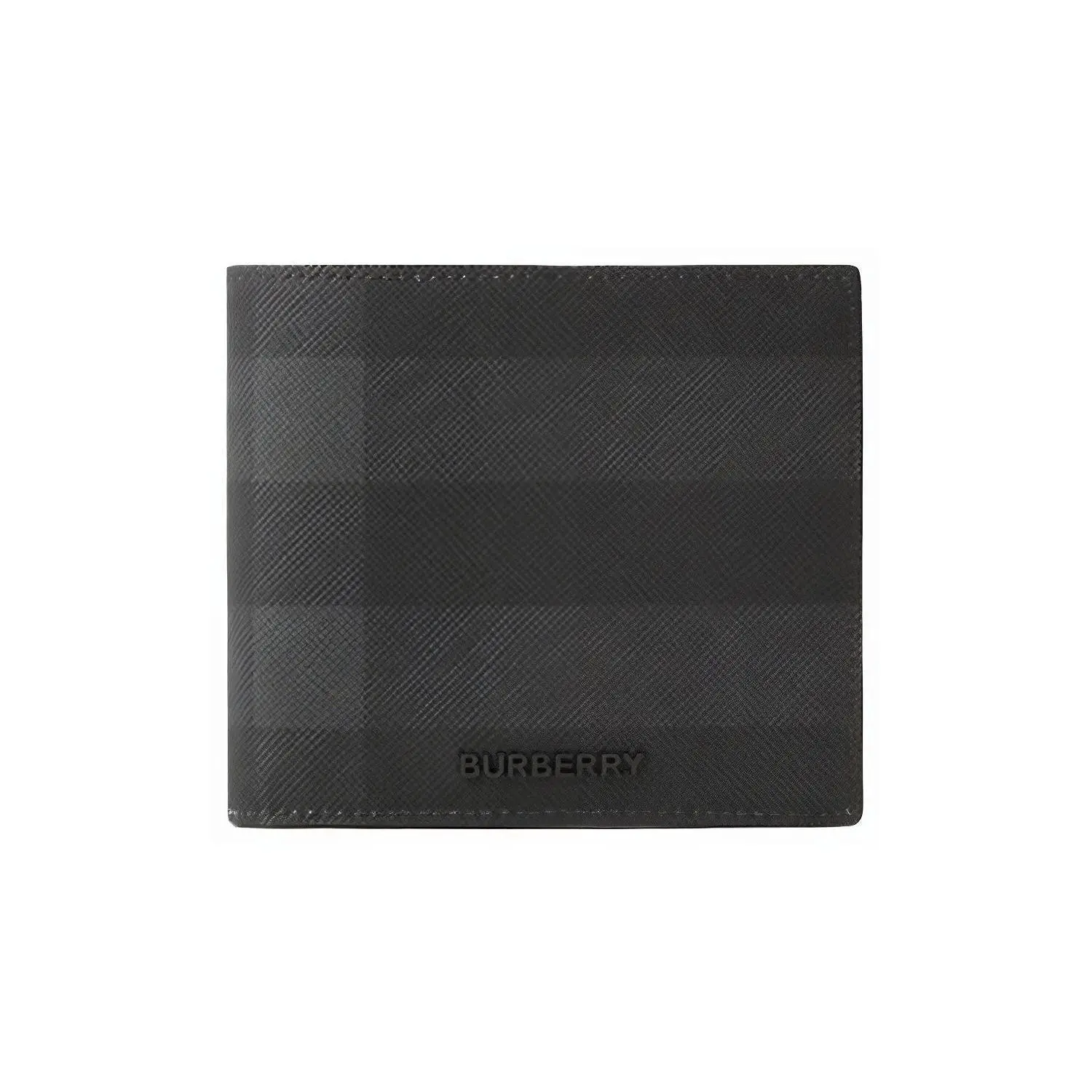 Men's Burberry Charcoal Gray Leather Wallet - Logo-Embossed, Logo Plaque, Flap Open, Multiple Slots, Secure Closure