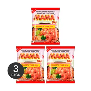MAMA Thai Instant Noodles - Spicy Shrimp Flavor (3 Pack) | Classic Thai Seafood Ramen 90g/Pack