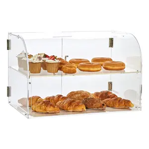 Pastry Display Case, 2-Tier Commercial Countertop Bakery Display Case In Clear Acrylic With Rear Door Access And Removable Shelves, Keeps Donuts, Bagels, Cakes, And Cookies Fresh, 22 x 14 x 14 Inches, Lightweight And Easy To Clean
