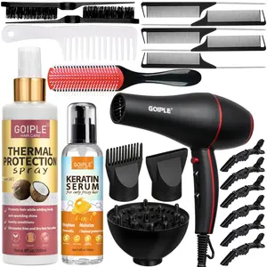 21 Counts Lightweight Ionic Hair Dryer Kit for Women and Men - Low Noise, 1800W Professional Blow Dryer for Smooth Keratin Serum Concentrator