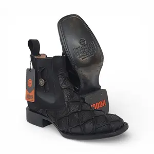 Mens Pirarucu Print Western Botin Black – Genuine Leather Square Toe H42RM7205