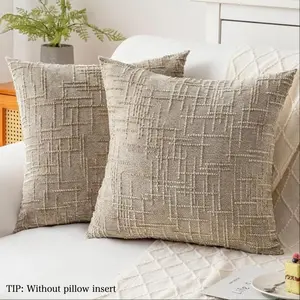 2pcs Soft Chenille Texture Pillow Covers Set, Square Solid Color Decorative Cushion Cases 18 x 18 inch, Comfortable Farmhouse Style for Sofa Bed Living Room Home Decor Home Textile